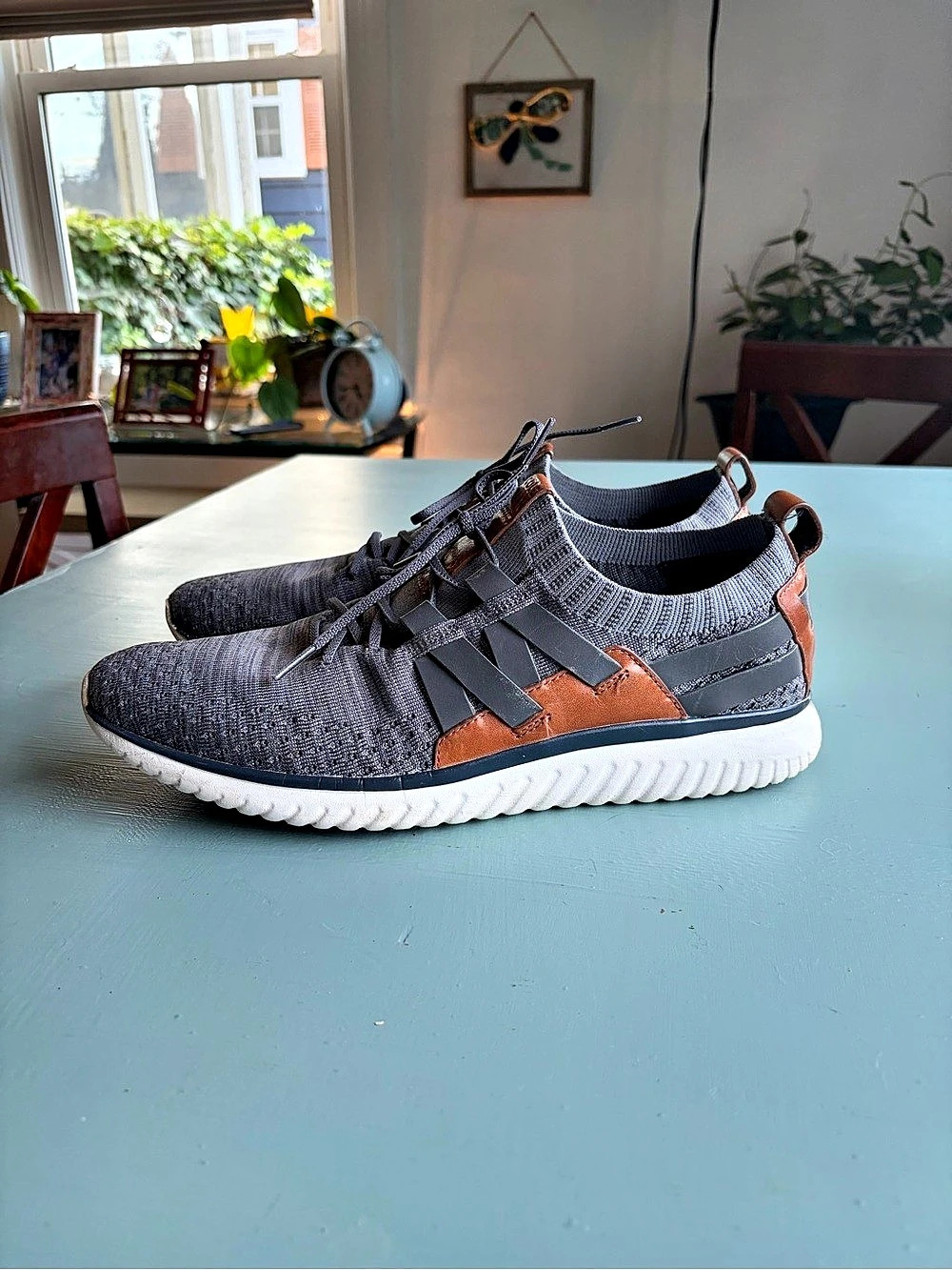 Cole Haan Grand.ØS Men’s 11 Gray Knit Brown Leather Sneakers C27734